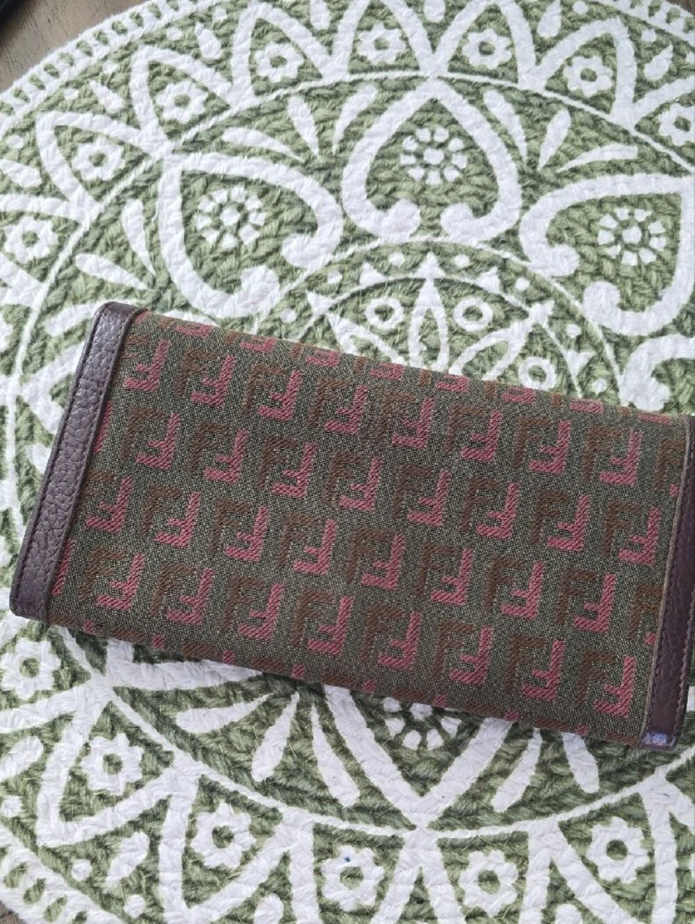 Fendi Olive & Pink Zucca Continental Wallet with Gold-Tone FF Charm